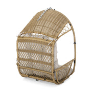 Noble House Malia wicker hanging chair with cushion, outdoor hammock-style seating with a woven rattan design and plush cushion.