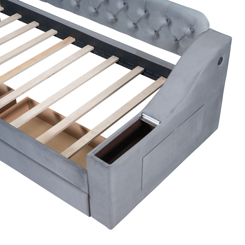 Upholstered Daybed With Storage Armrests And USB Port - R&R Furniture Gallery (Fountain Valley, CA)