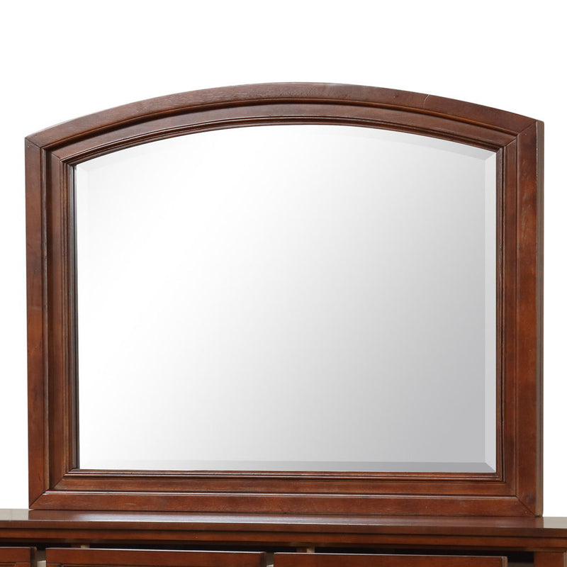 Cherry wood mirror by Glory Furniture with a sleek, rectangular frame and polished finish.