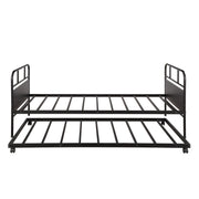 Twin Size Daybed Platform Bed Frame With Trundle Built In Casters - Black - R&R Furniture Gallery (Fountain Valley, CA)