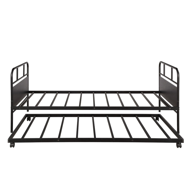 Twin Size Daybed Platform Bed Frame With Trundle Built In Casters - Black - R&R Furniture Gallery (Fountain Valley, CA)