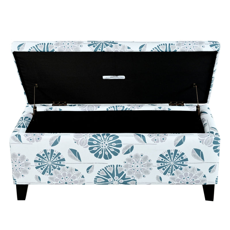 Luxury Storage Ottoman With Floral Patterned Fabric, Soft-Close Hinges, Multi Functional - R&R Furniture Gallery (Fountain Valley, CA)