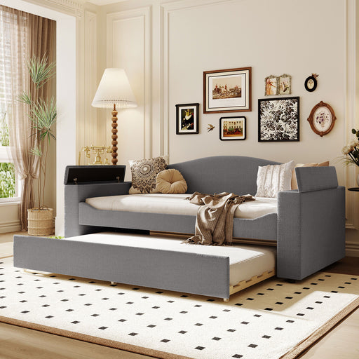 Upholstered Daybed With Storage Armrests, Trundle And Latest Integrated tooth Audio System - R&R Furniture Gallery (Fountain Valley, CA)