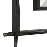 Black industrial wall mirror by Uttermost, featuring a rugged metal frame with a reflective glass surface for stylish home decor.