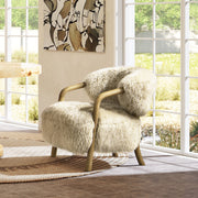 Becker - Rustic Oak Sheepskin Upholstered Accent Arm Chair - Taupe Beige - R&R Furniture Gallery (Fountain Valley, CA)