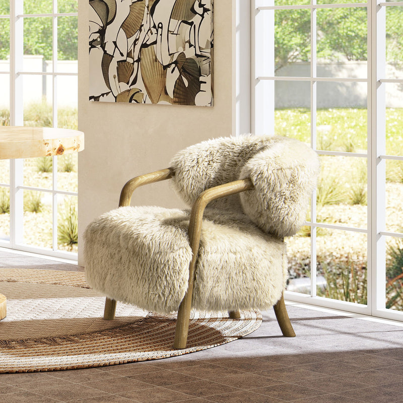 Becker - Rustic Oak Sheepskin Upholstered Accent Arm Chair - Taupe Beige - R&R Furniture Gallery (Fountain Valley, CA)