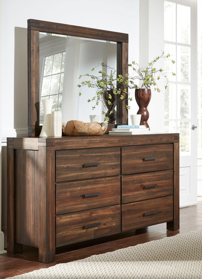 Modus Meadow solid wood mirror in brick brown with a sleek, standalone design and natural wood finish.