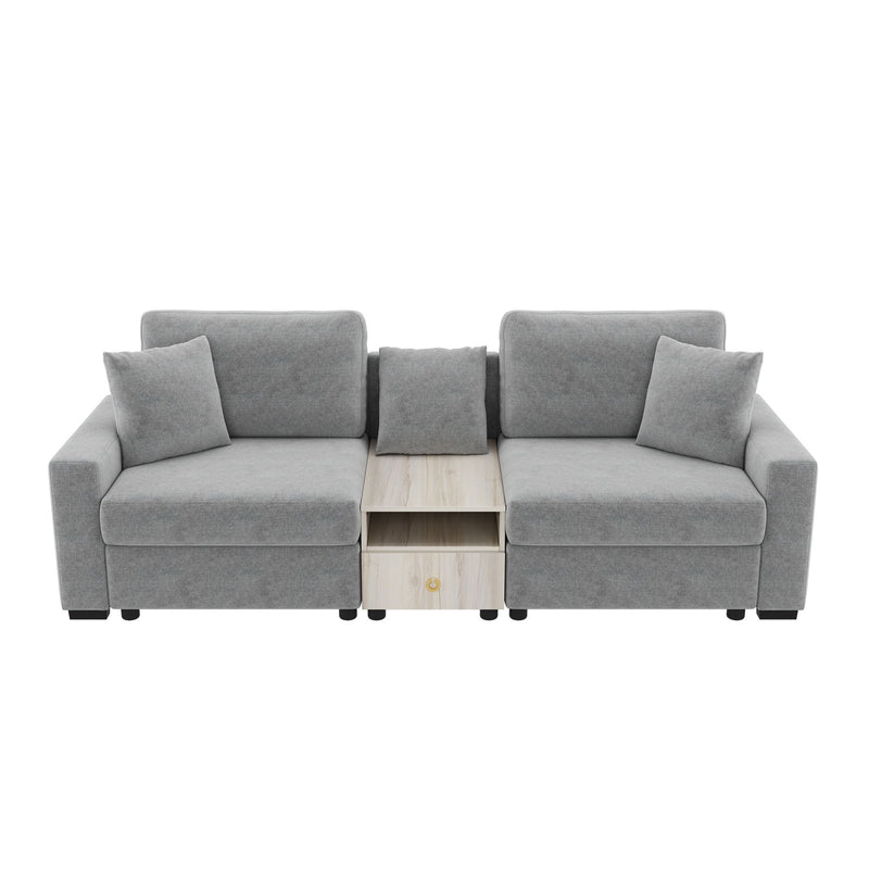 Noble House modular sofa couch with storage armrest and center console, stationary design in a modern living room setting.