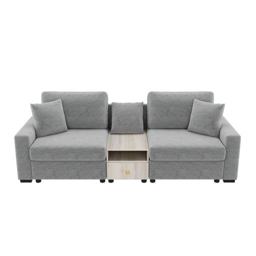 Noble House modular sofa couch with storage armrest and center console, stationary design in a modern living room setting.