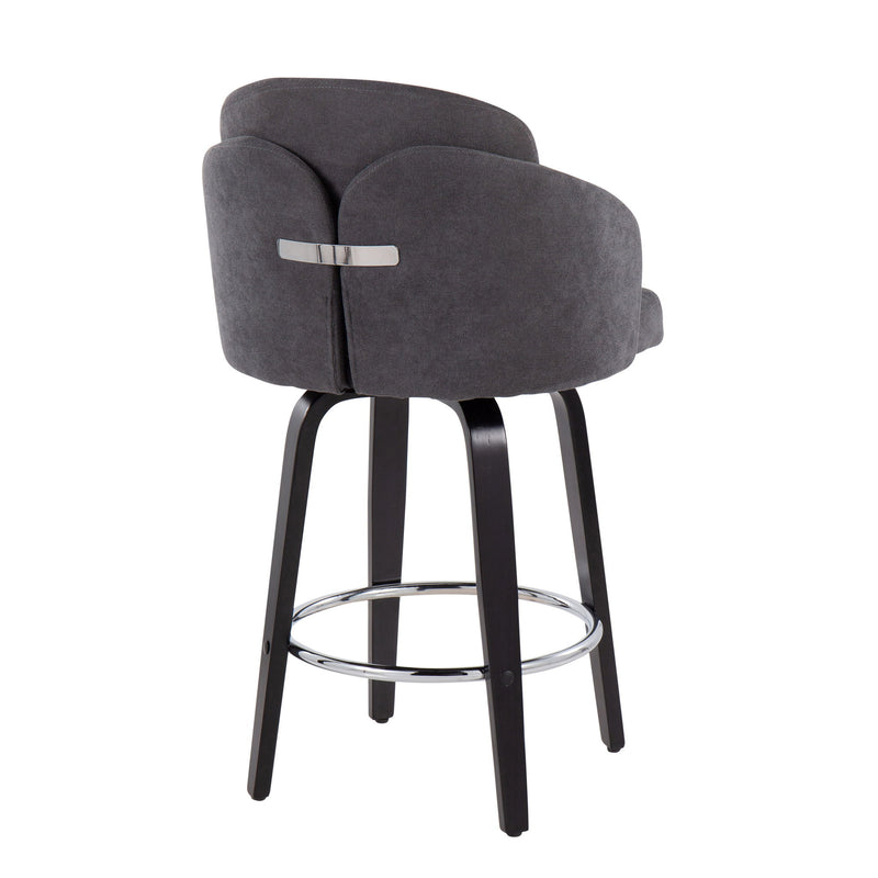 Lumi Source Dahlia contemporary counter stool set with round footrests, featuring modern design and cushioned seats in a set of two.