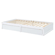 DreamHaus storage daybed with fence guardrails and two drawers, featuring split design for independent floor bed and daybed.