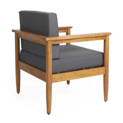 Dark gray outdoor club patio chair with a teak acacia wood frame, featuring armrests and a comfortable seat for outdoor lounging.
