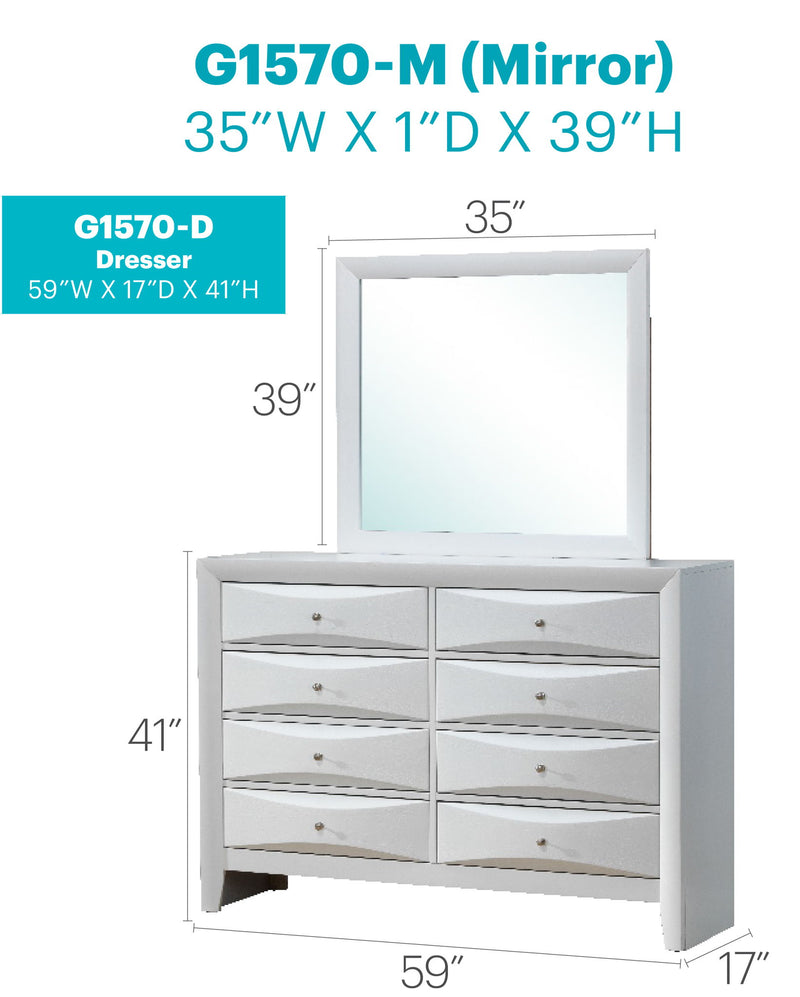 Glory Furniture Marilla dresser with multiple drawers, wooden finish, and modern design for bedroom storage.
