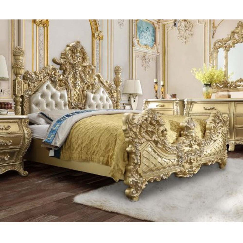 Cabriole - Eastern King Bed - Light Gold Synthetic Leather & Gold - R&R Furniture Gallery (Fountain Valley, CA)