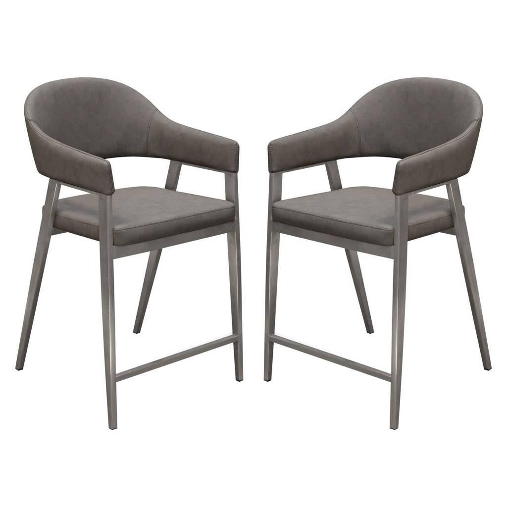Adele Set of Two Counter Height Chairs in Grey Leatherette w/ Brushed Stainless Steel Leg