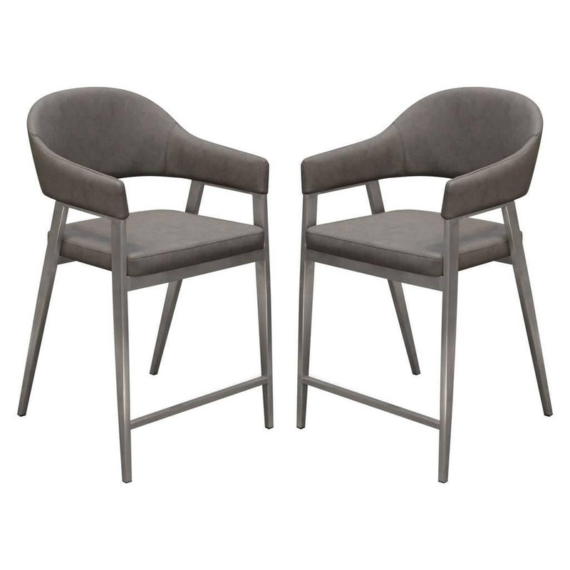 Adele Set of Two Counter Height Chairs in Grey Leatherette w/ Brushed Stainless Steel Leg