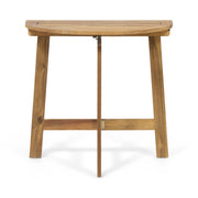 Outdoor Noble House half-round folding bistro table made of acacia wood, ideal for patios and outdoor dining spaces.