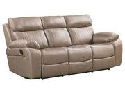 Parker Living Theon manual reclining sofa in Stokes Toffee with drop-down console, USB ports, and cup holders.