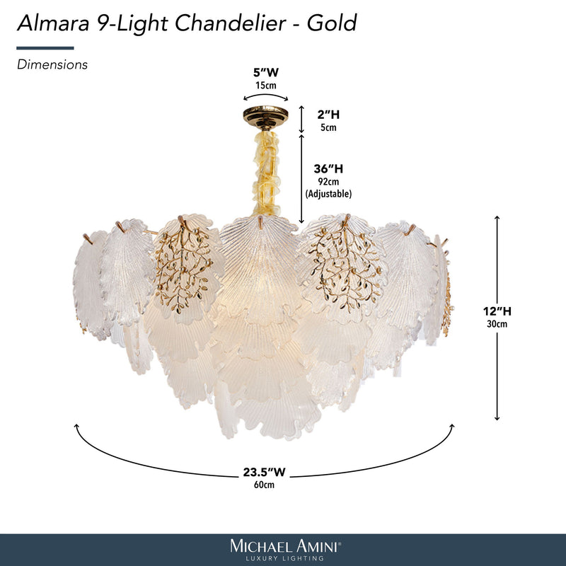 Michael Amini Lighting - Almara 9-Light Frosted Glass Chandelier - Frost / Gold