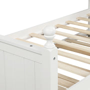 White twin size daybed with matching trundle bed from DreamHaus, featuring a modern design and clean lines, ideal for versatile sleeping arrangements.