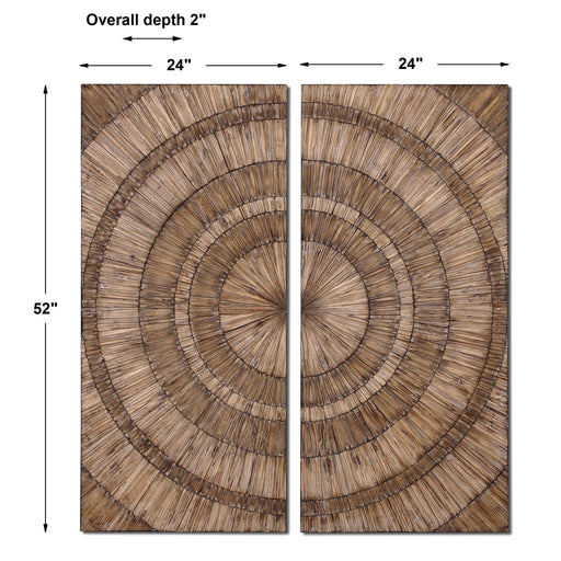 Light brown Lanciano wood wall art by Uttermost, showcasing textured, modern wall decor with organic wood design and natural finish.