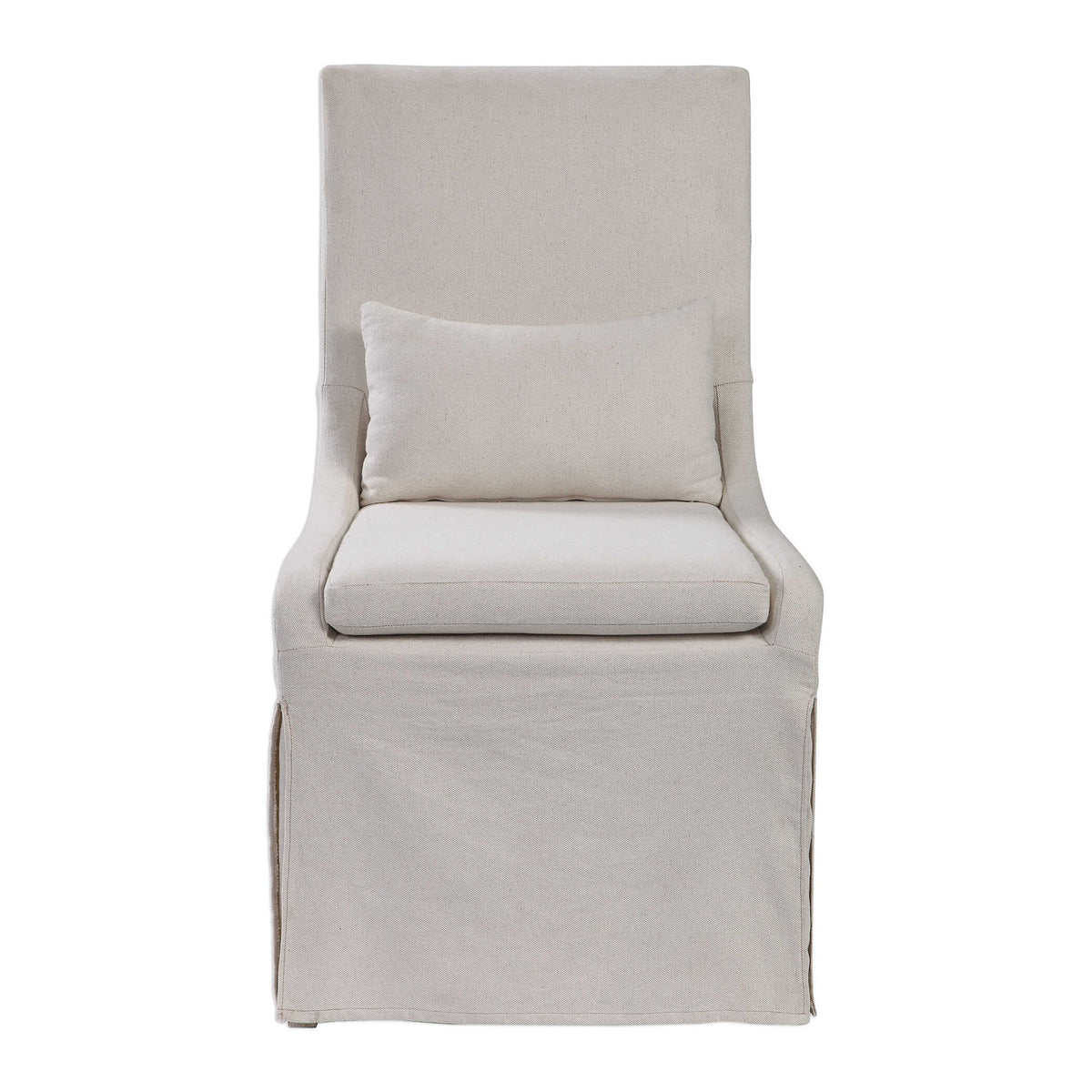 Uttermost Coley armless side chair with plush fabric upholstery and modern design, shown in a stylish living room setting.