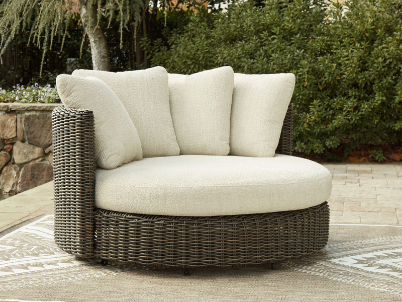 Kimora - Swivel Lounge Chair With Cushion - Beige / Dark Brown - R&R Furniture Gallery (Fountain Valley, CA)