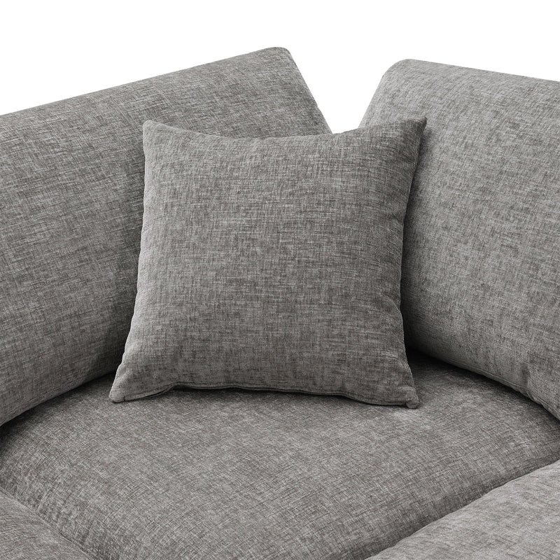 Luxe & Co. modern modular cloud sofa bed with six seats, U-shape sectional couch with ottoman, ideal for living rooms.
