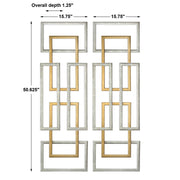 Set of two gold geometric wall art pieces by Uttermost, modern wall decor with angular metal designs for stylish interior accents.