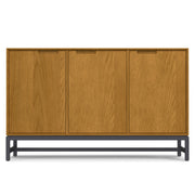 Simpli-Home Banting solid wood sideboard buffet with metal frame, modern industrial style, ideal for dining room storage.