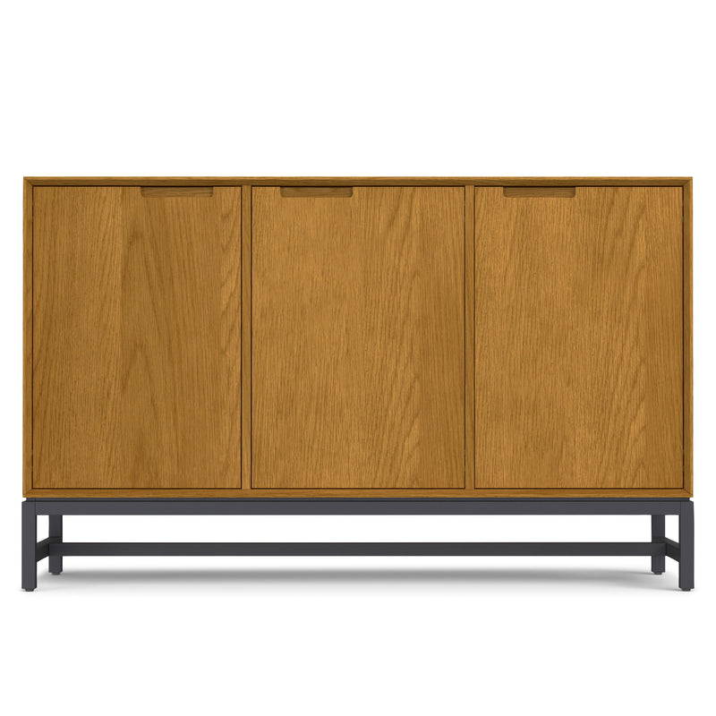 Simpli-Home Banting solid wood sideboard buffet with metal frame, modern industrial style, ideal for dining room storage.