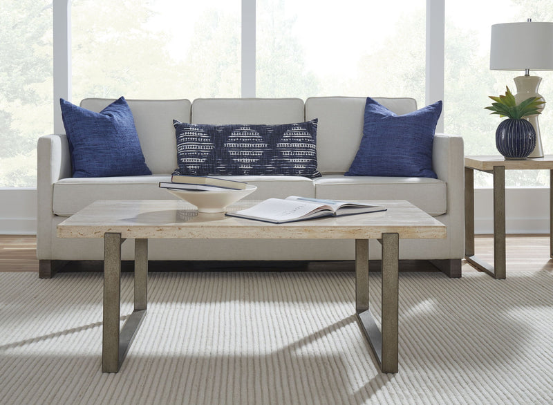 Ariela Natural Travertine Coffee Table with Bronze Metal Base - R&R Furniture Gallery (Fountain Valley, CA)