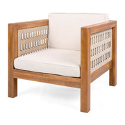 Noble House outdoor club arm chair with rope armrests and cushioned seat, perfect for patio relaxation and outdoor seating.