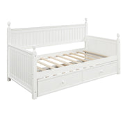 White twin size DreamHaus daybed with matching twin trundle, featuring a sleek modern design and sturdy wooden frame.