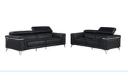 1140 - Top Grain Italian Leather Living Room Set - Black - R&R Furniture Gallery (Fountain Valley, CA)