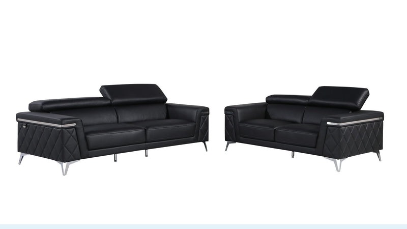 1140 - Top Grain Italian Leather Living Room Set - Black - R&R Furniture Gallery (Fountain Valley, CA)