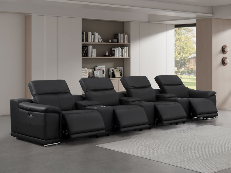 2679 - Genuine Leather Sofa With 4 Power Recliners, Power Headrests & 3 Storage Consoles