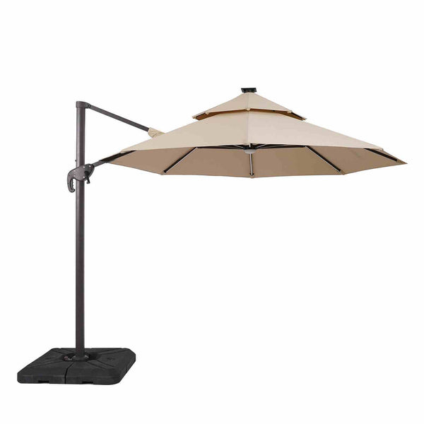 Fera - 10' Round Umbrella, LED Bulb, Tan