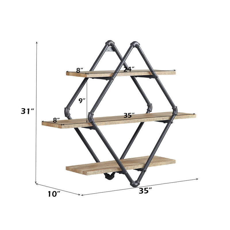 Brantley - 31" Wall Rack With 3 Shelves - Oak & Sandy Black