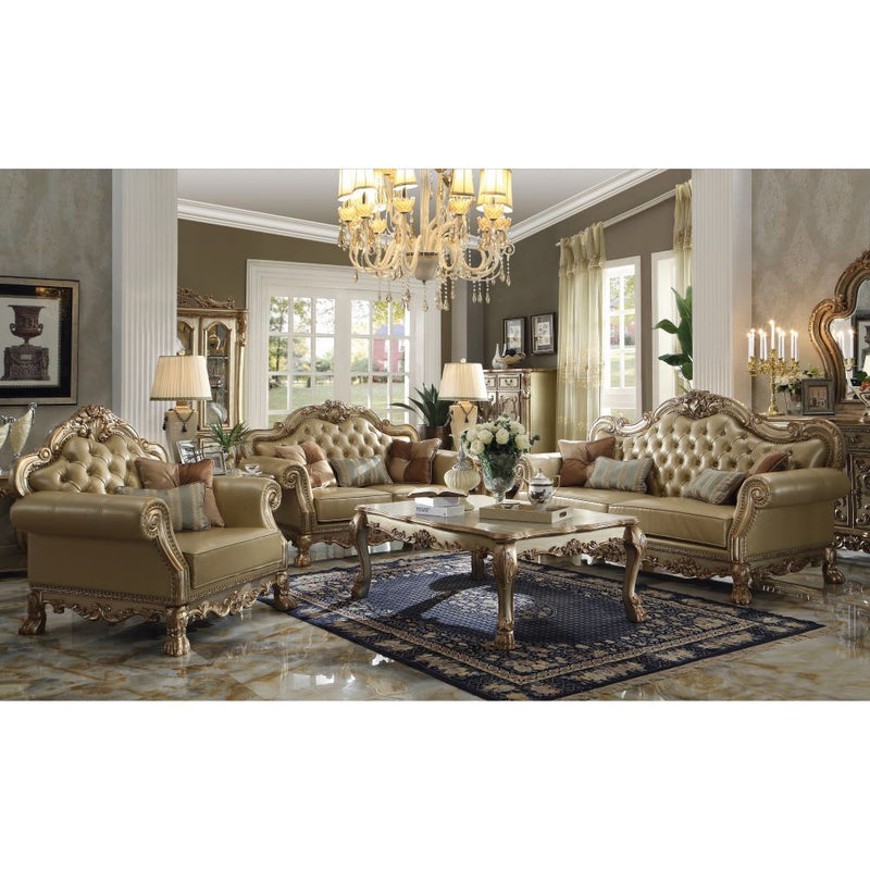 Dresden - Sofa - Bone PU & Gold Patina - R&R Furniture Gallery (Fountain Valley, CA)