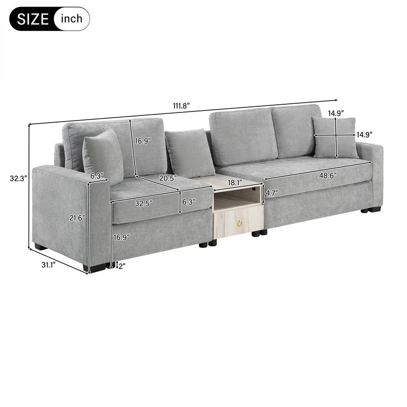 Noble House modular sofa couch with storage armrest and center console, featuring plush cushions and modern design.