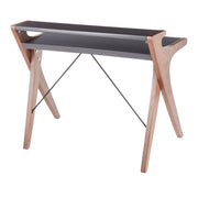 Lumi Source Archer contemporary desk with walnut finish and gray lift top, modern design for home office or workspace.