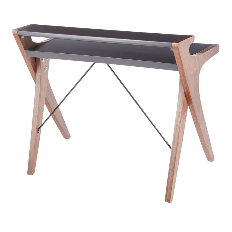 Lumi Source Archer contemporary desk with walnut finish and gray lift top, modern design for home office or workspace.