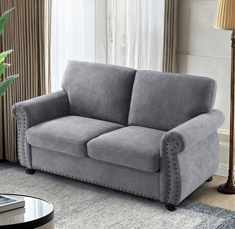 Soft Loveseat, Upholstered 2 Seater Couch, Loose Back Cushions And Turned Legs - R&R Furniture Gallery (Fountain Valley, CA)