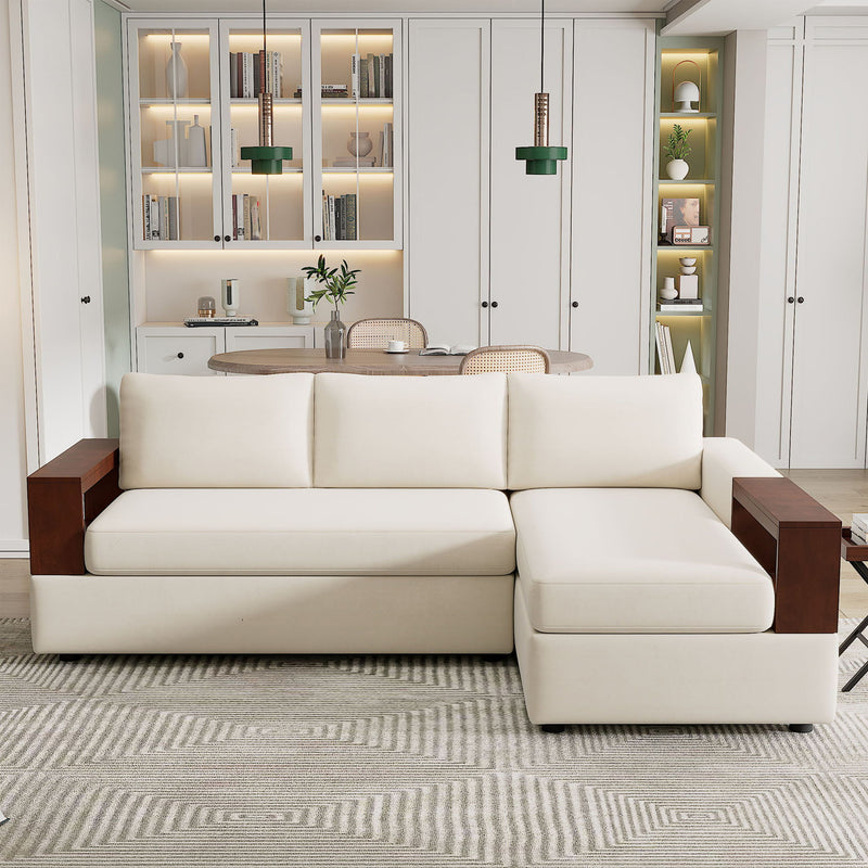 Noble House stationary sectional sofa with upholstered fabric and reversible armrests in a modern living room setting