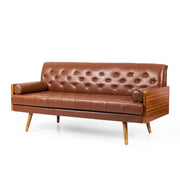 Adelaide - Mid Century Modern Tufted Sofa With Rolled Accent Pillows - Light Brown - R&R Furniture Gallery (Fountain Valley, CA)