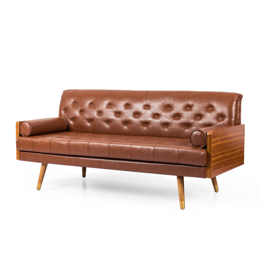 Adelaide - Mid Century Modern Tufted Sofa With Rolled Accent Pillows - Light Brown - R&R Furniture Gallery (Fountain Valley, CA)