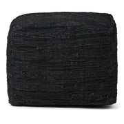 Simpli-Home Fredrik handcrafted square accent pouf with neutral fabric, versatile for living room or seating area.
