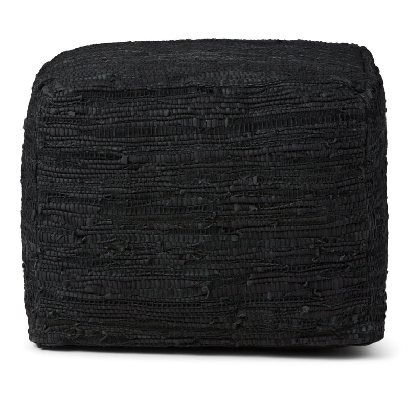 Simpli-Home Fredrik handcrafted square accent pouf with neutral fabric, versatile for living room or seating area.