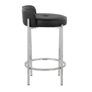 Set of two Chloe contemporary counter stools by Lumi Source with sleek design and wooden legs, ideal for modern kitchen or bar area.